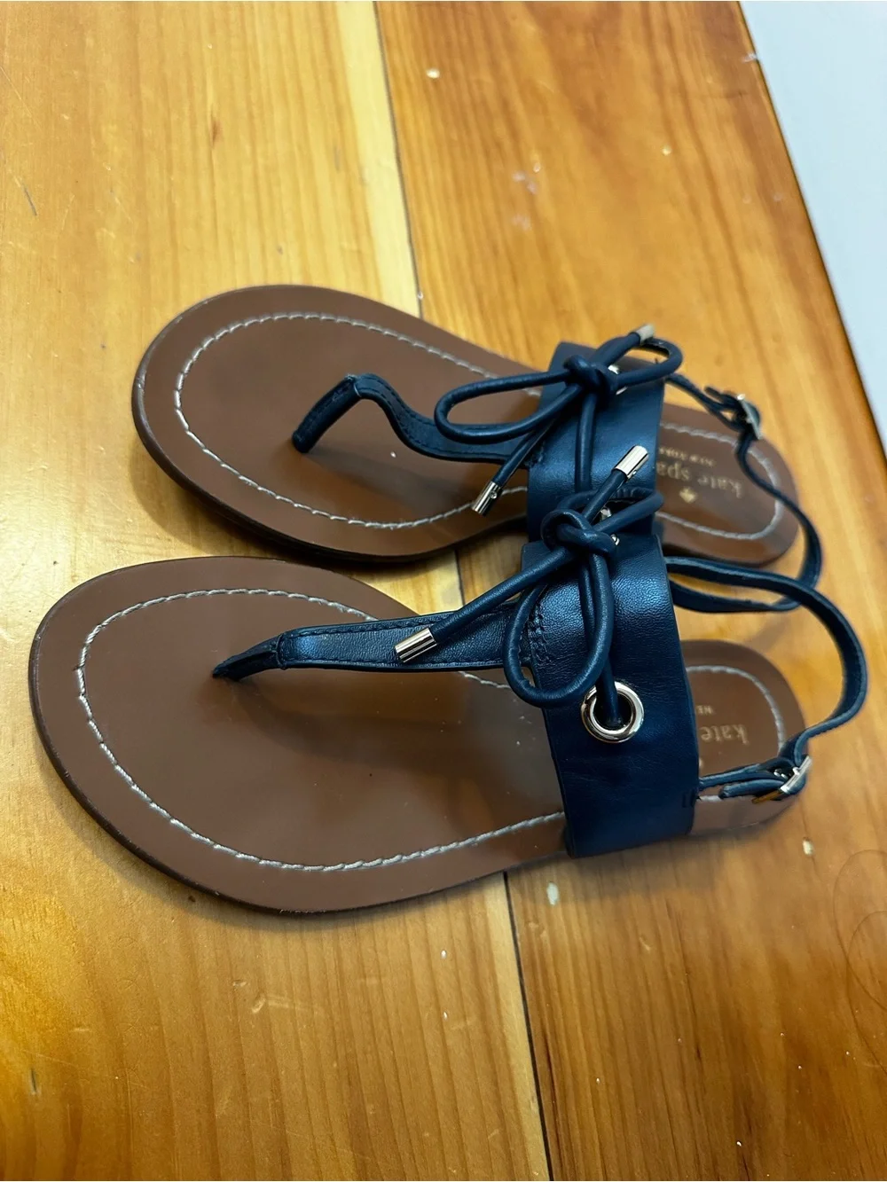 Kate Spade  Navy Tie-Front Leatherette Thong Sandals